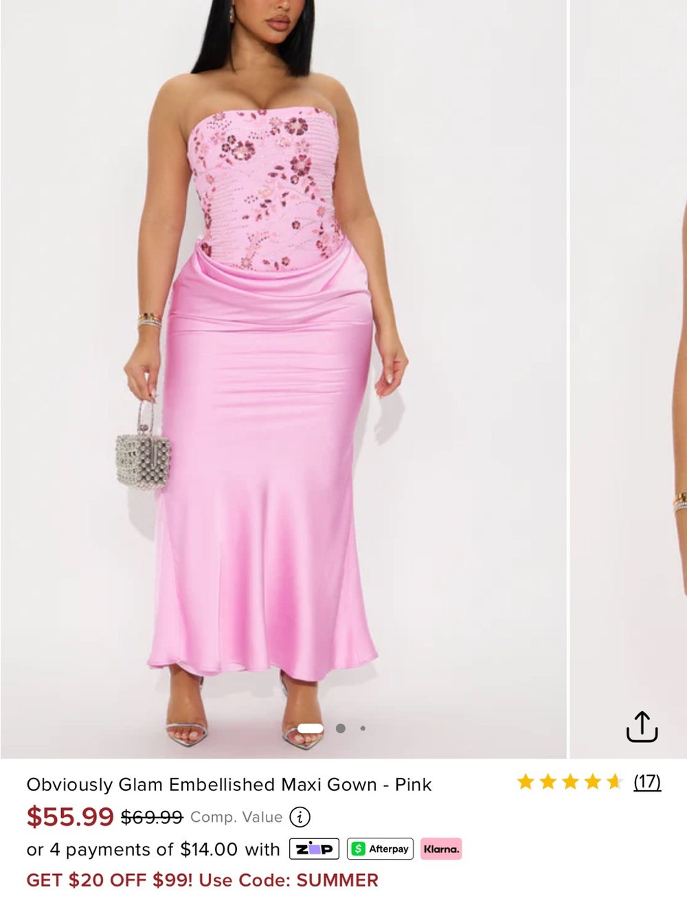 FashionNova Obviously Glam Embellished Strapless Gown -Pink-NWOT - added strap